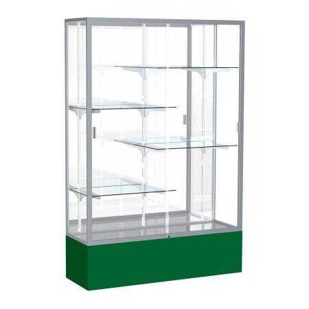 Waddell Display Case Of Ghent Spirit Display Case Forest Green Base, Satin Frame, Mirror Back 48"W x 16"D x 72"H 374MB-SN-FG